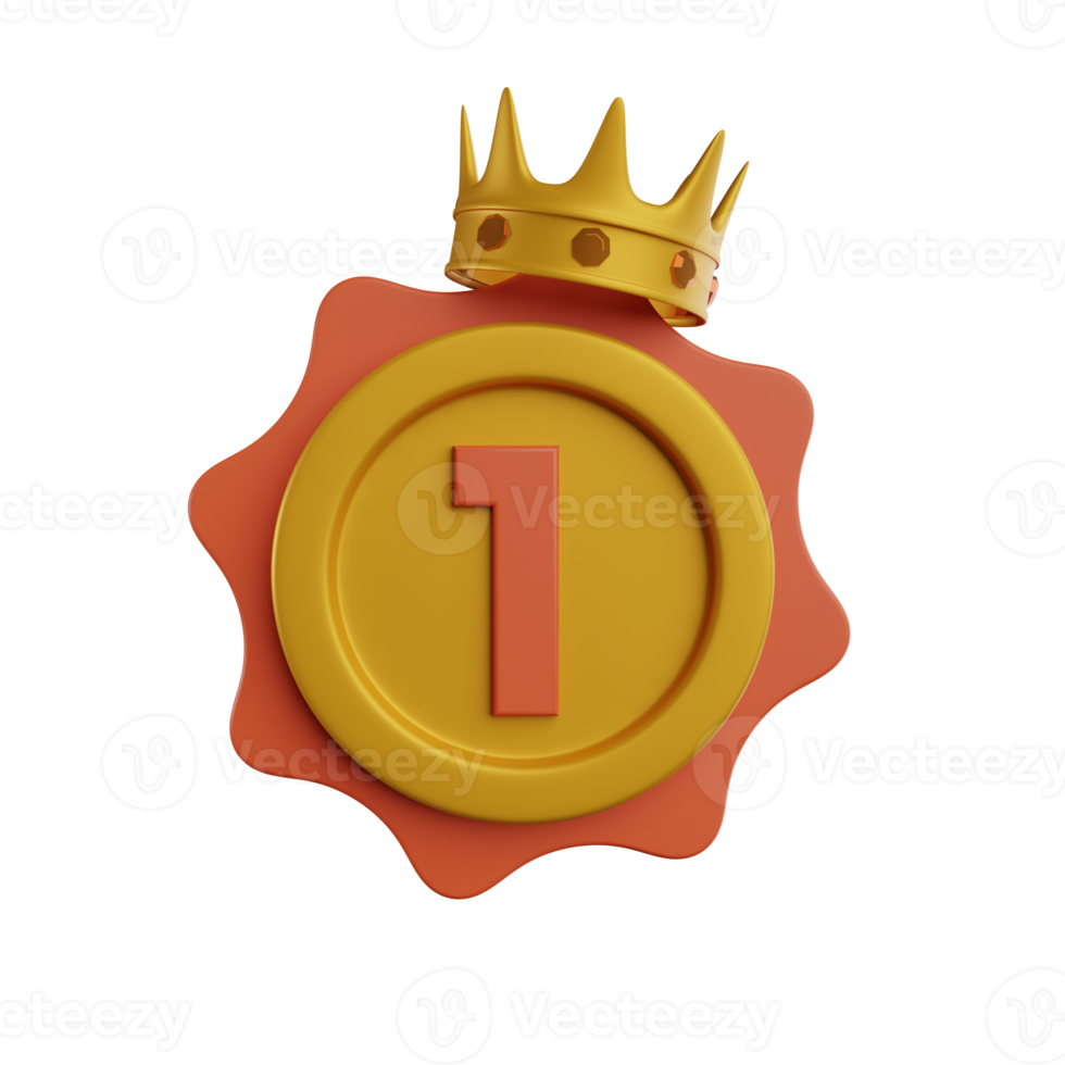 Gold crown 3d icon. Success concept. Royal rank label with golden crown. 3D rendering png