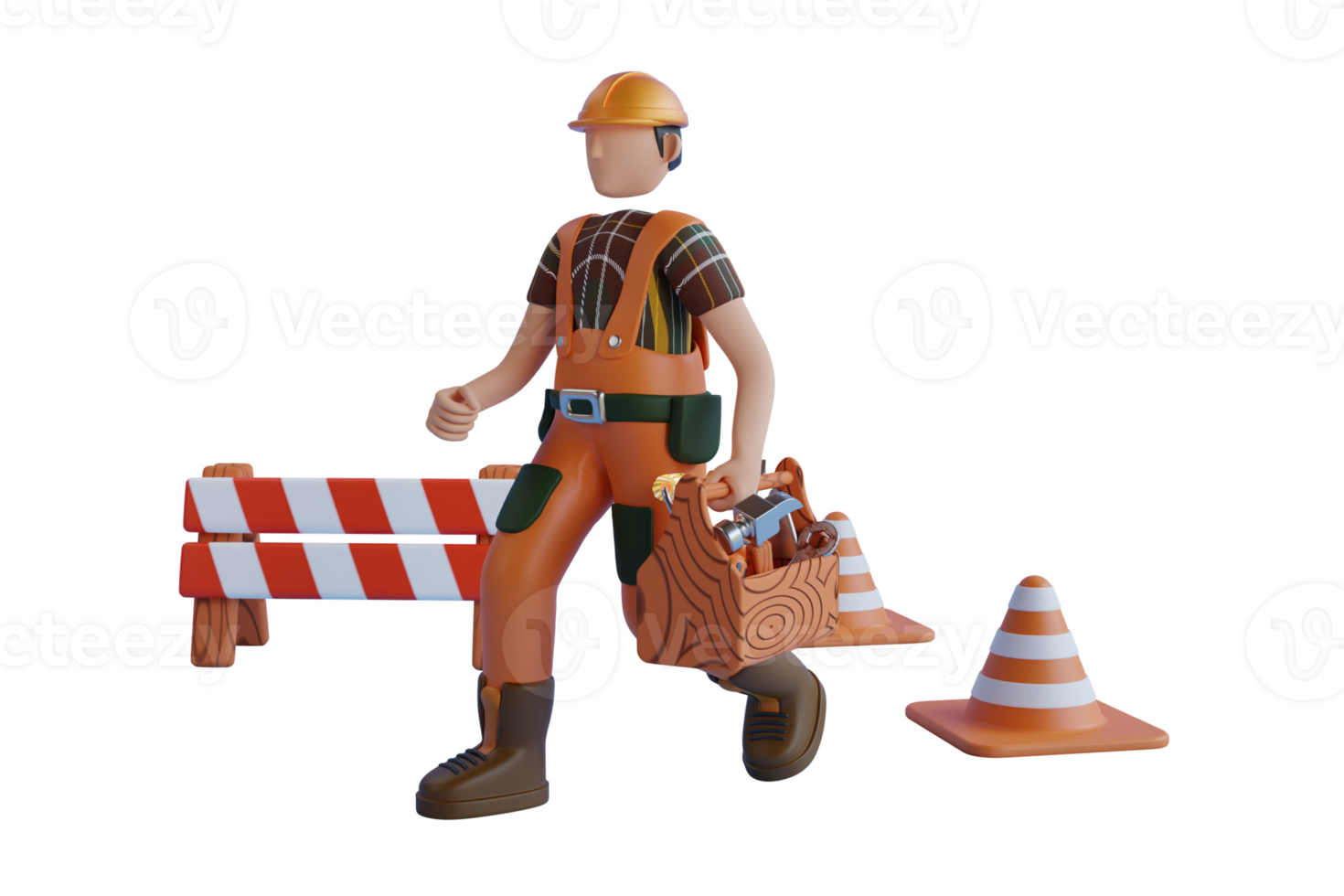 3D Illustration of a Man Carrying a Toolbox. 3d construction worker carrying carpentry tools png