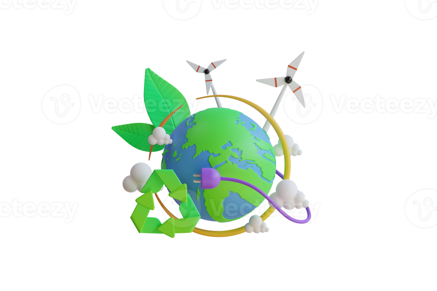 Alternative source of electricity concept with World globe,solar panels,wind turbine and Seedling.smart energy saving,Happy earth day,World environment day,Eco friendly. 3d illustration png