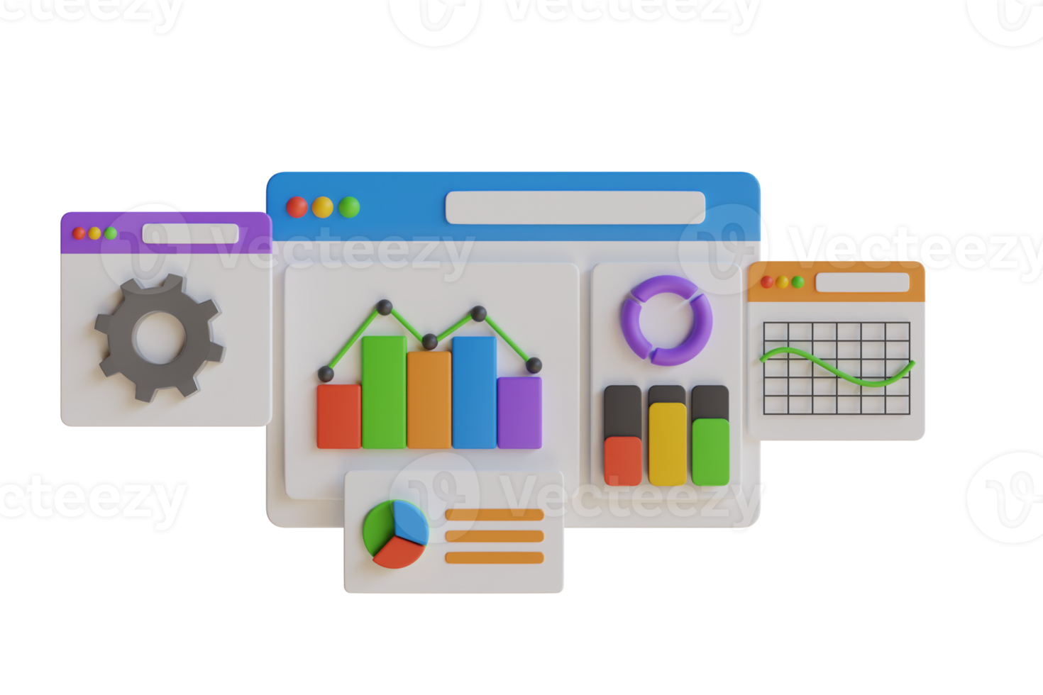 3D Illustration of Data Analysis for website and mobile website. Seo Optimization, financial report chart, data analysis, and web development concept. png