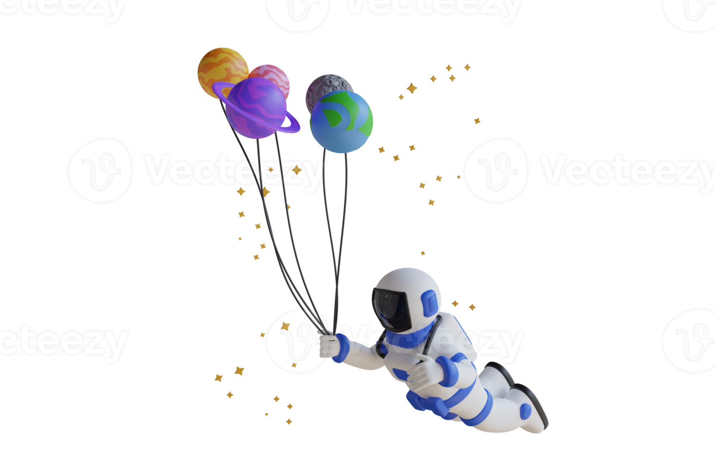 3d ilustração do astronauta vôo com planeta balões. astronauta flutuando com planeta balões dentro espaço. 3d ilustração png