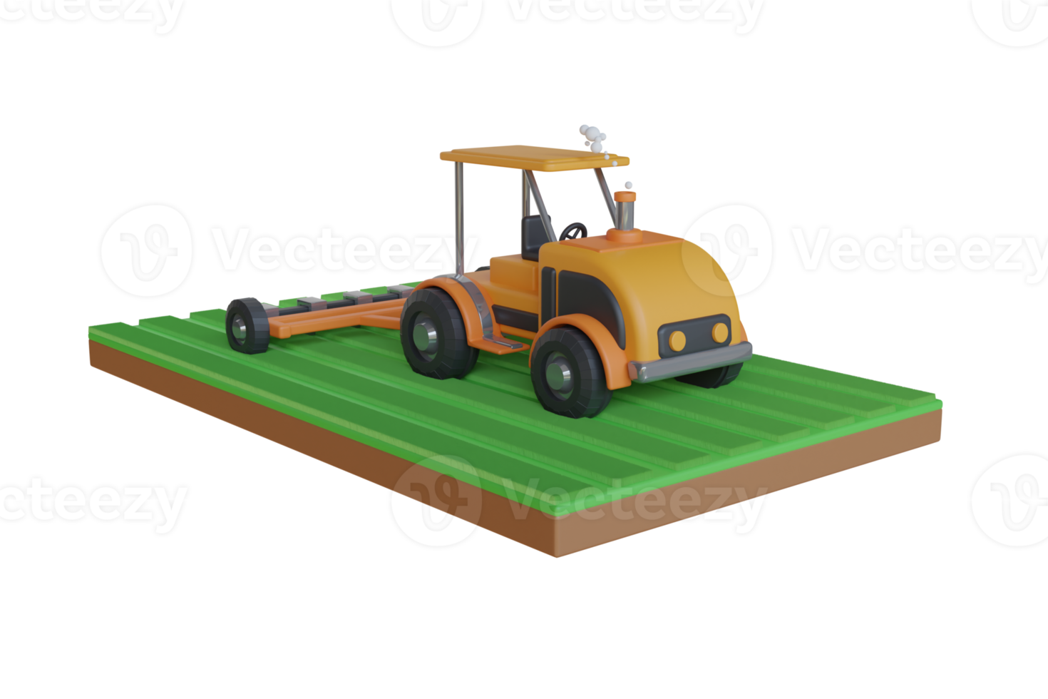 Machines for harvesting. Tractor works in a field. Agriculture machinery. Plowing in the field. Heavy agricultural machinery for fieldwork. 3D Illustration png