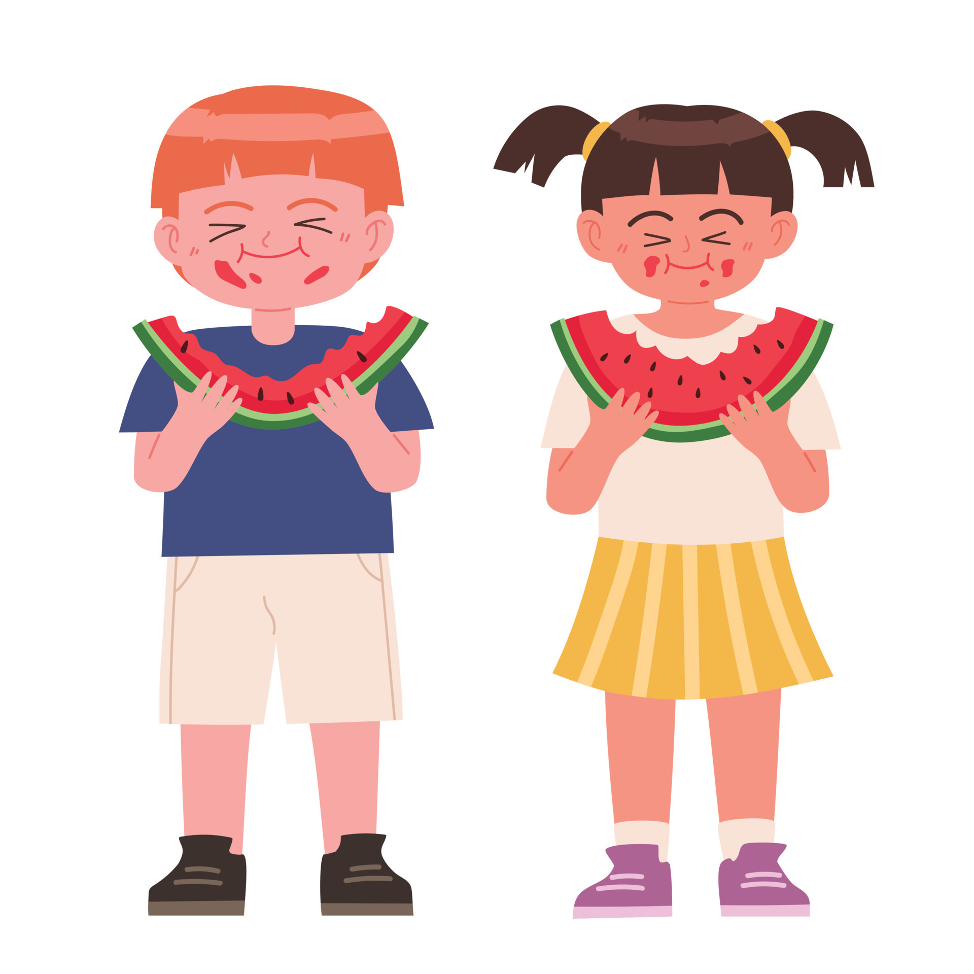 Cute children eating watermelons cartoon vector 21666500 Vector Art at