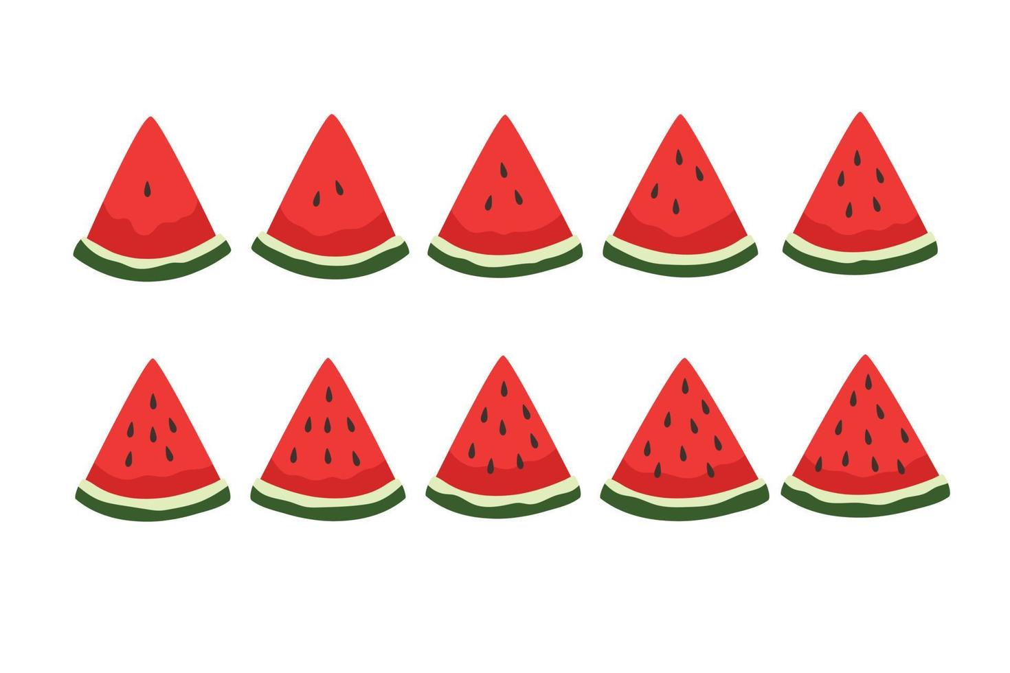 Watermelon slices with one to ten seeds cartoon vector