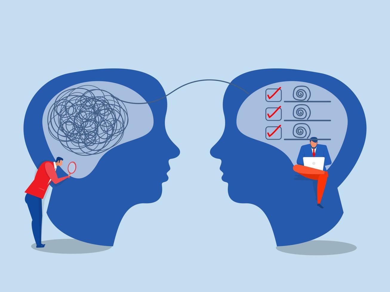 Conception order versus confusion,The opposite mindset chaos and order in thoughts To-do list in the head and chaos in the head Vector illustration