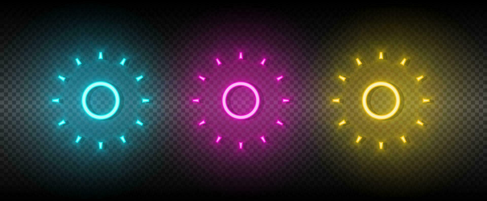 Sun blue, pink and yellow neon vector icon set.