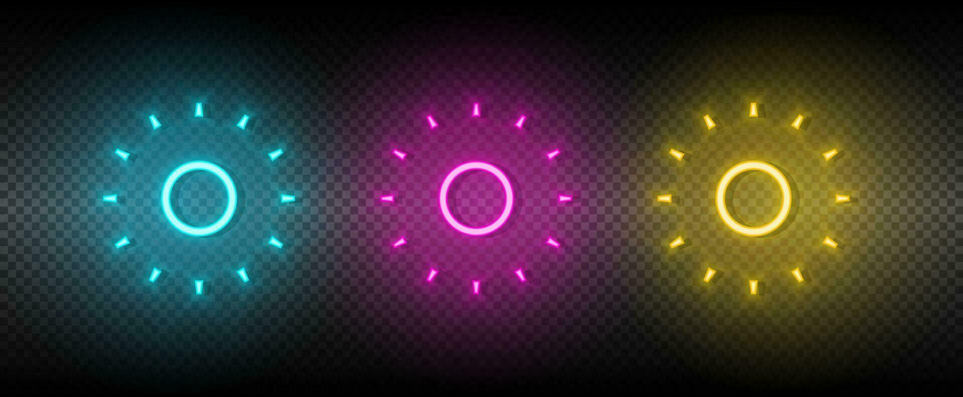 Sun blue, pink and yellow neon vector icon set.