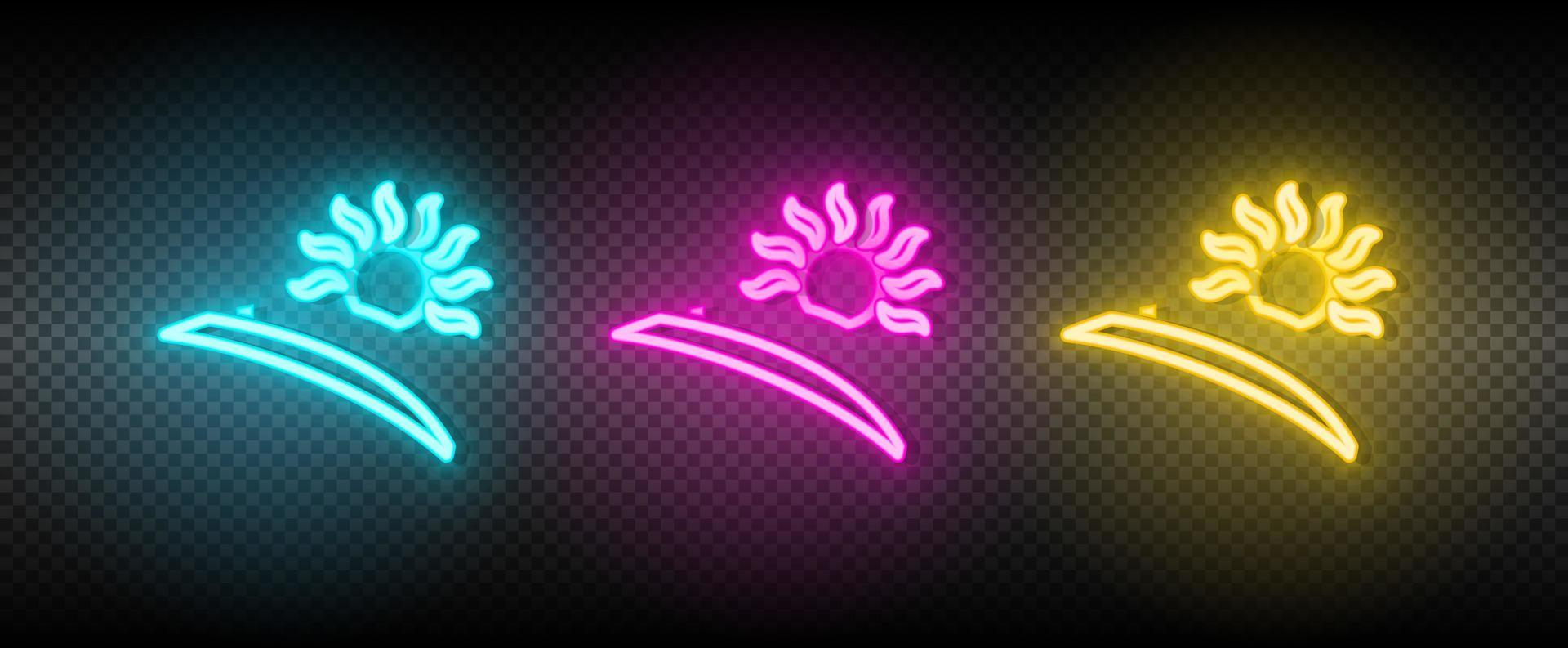 Sun blue, pink and yellow neon vector icon set.