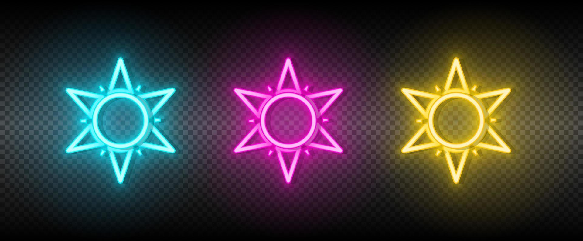 Sun blue, pink and yellow neon vector icon set.