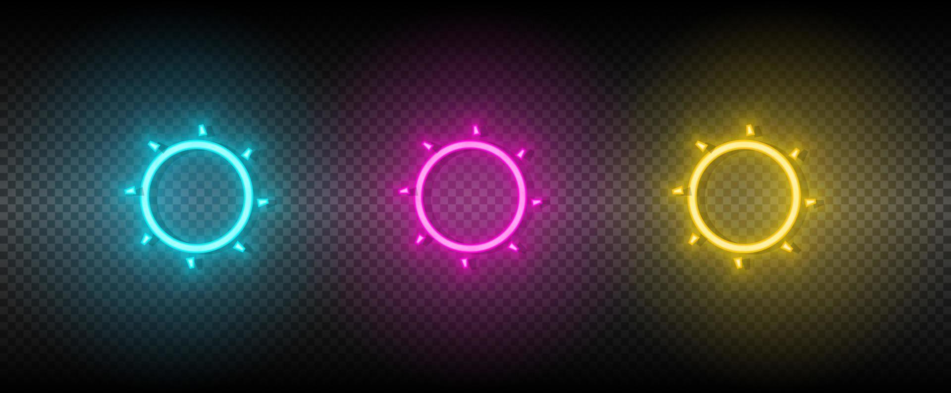 Sun blue, pink and yellow neon vector icon set.