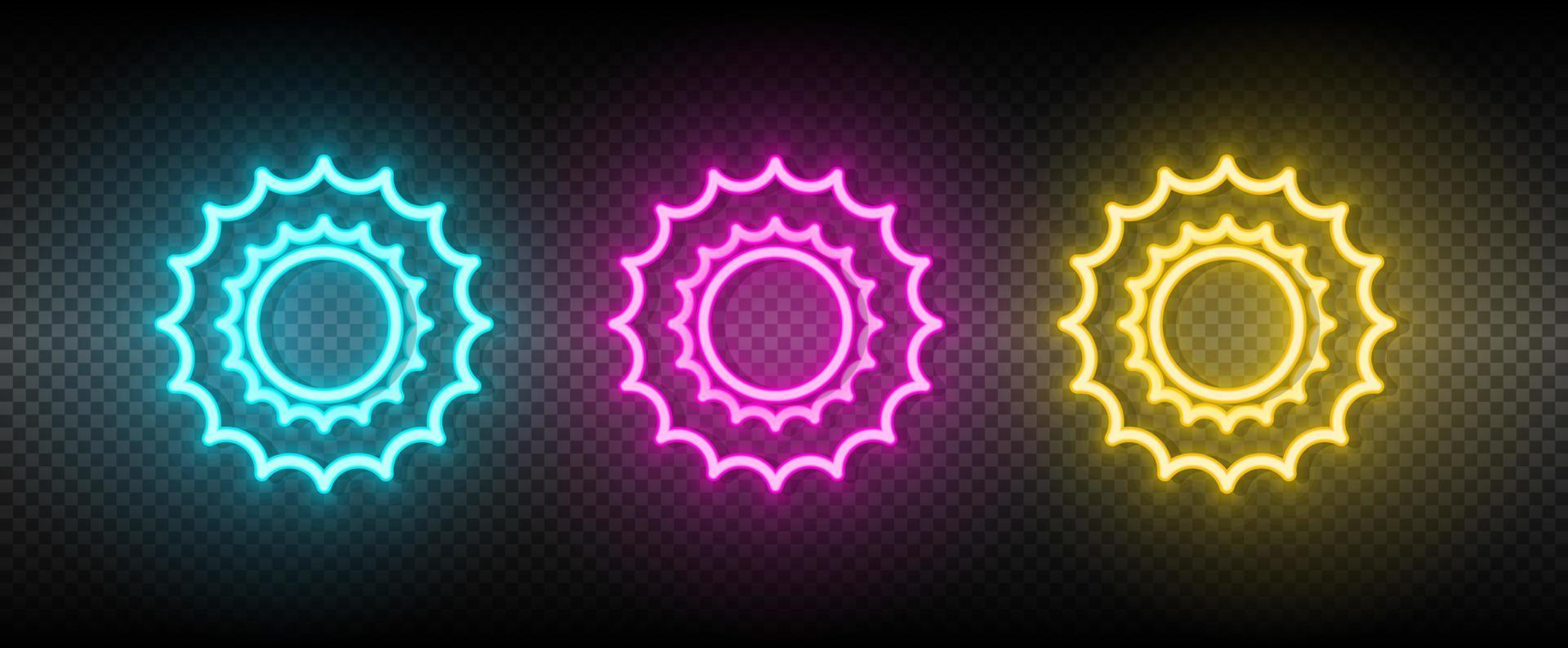 Sun blue, pink and yellow neon vector icon set.