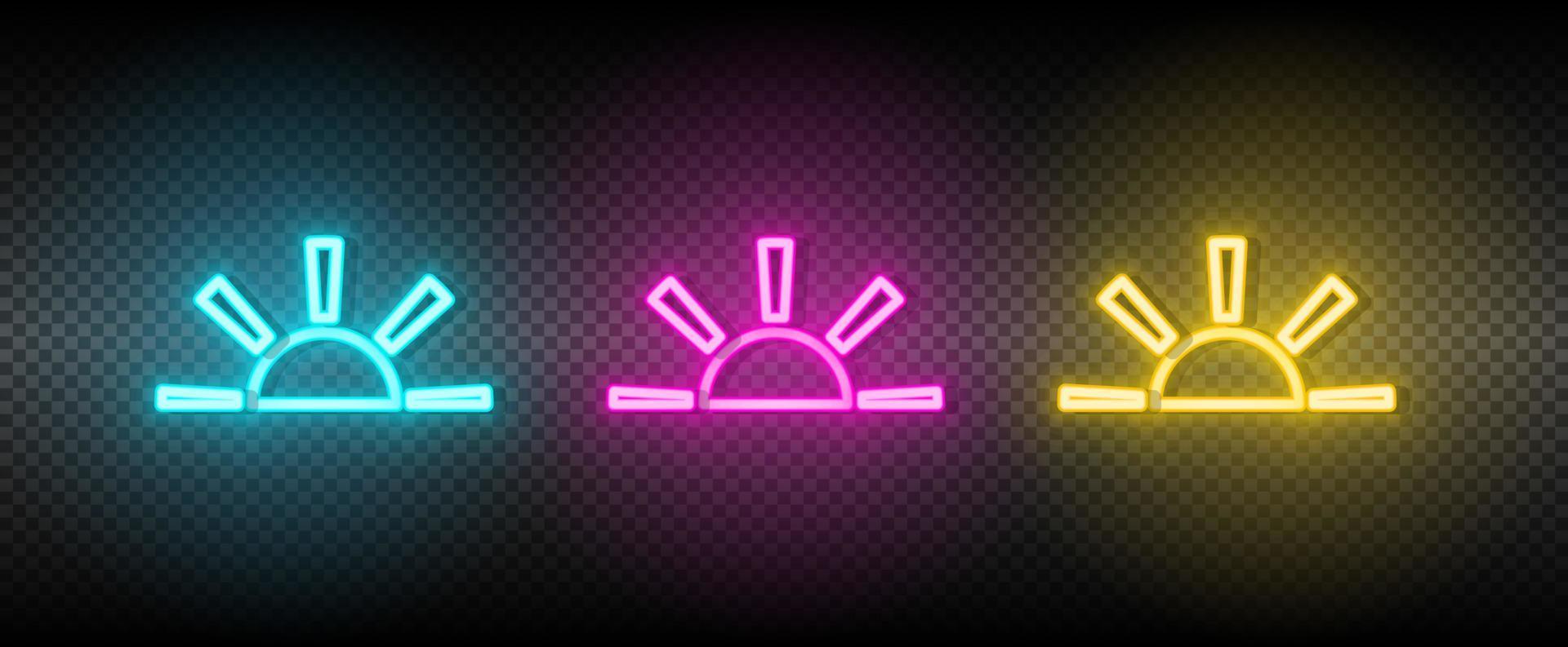 Sun blue, pink and yellow neon vector icon set.
