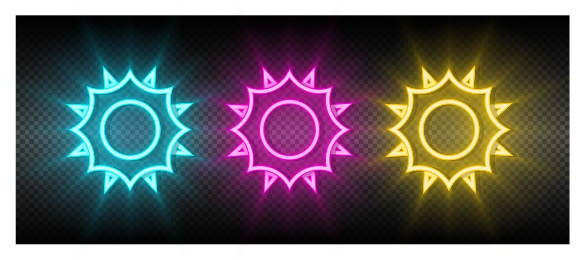 Sun blue, pink and yellow neon vector icon set.