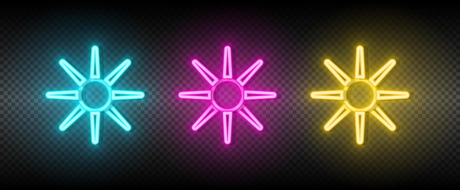 Sun blue, pink and yellow neon vector icon set.