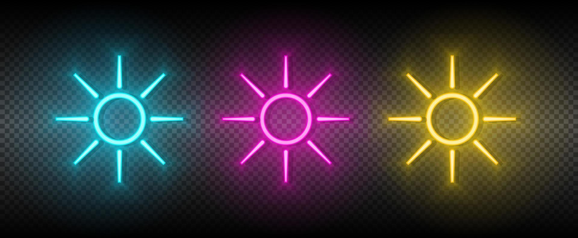 Sun blue, pink and yellow neon vector icon set.