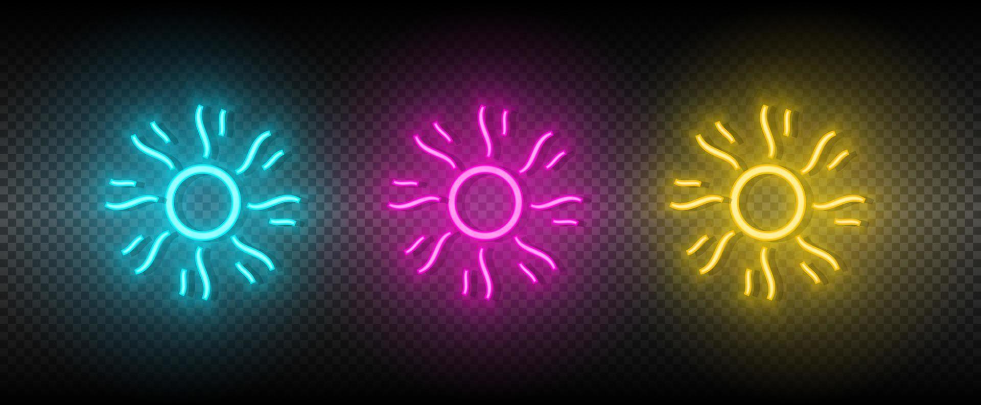 Sun blue, pink and yellow neon vector icon set.