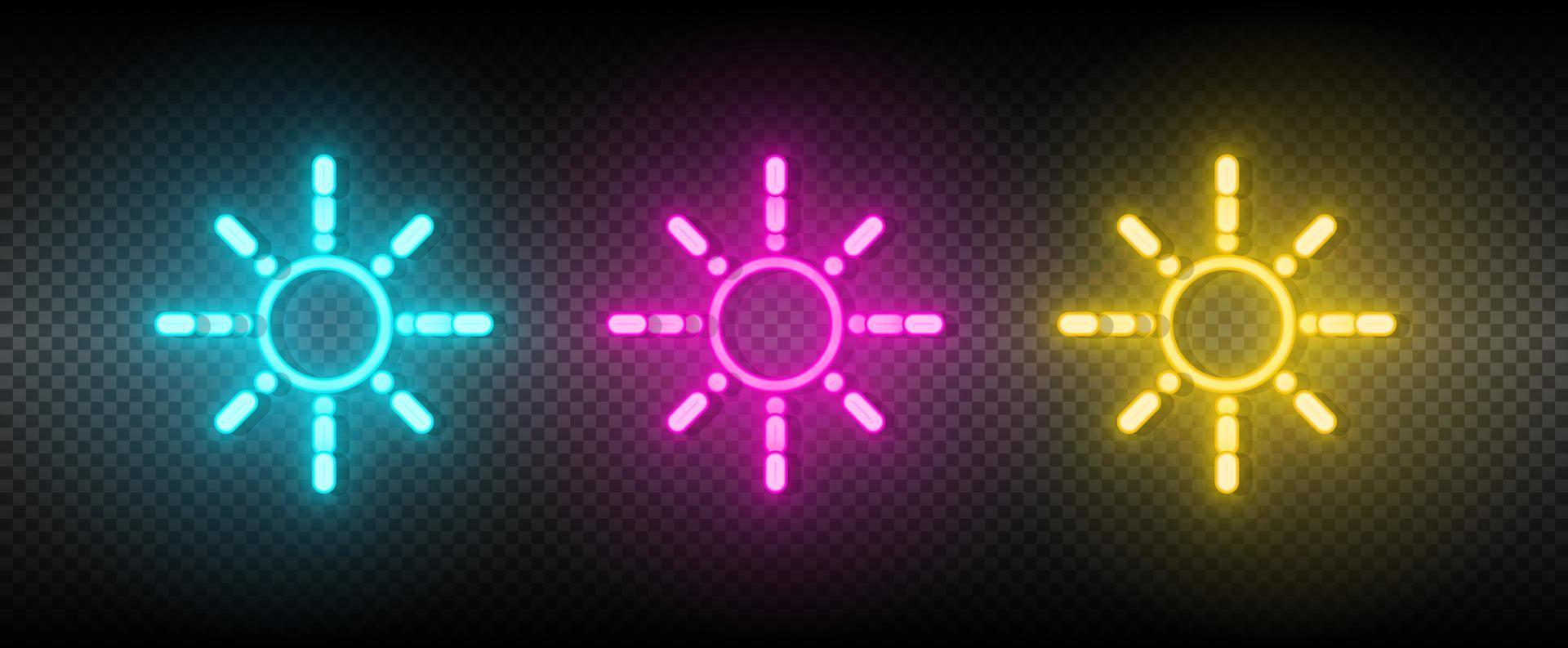 Sun blue, pink and yellow neon vector icon set.