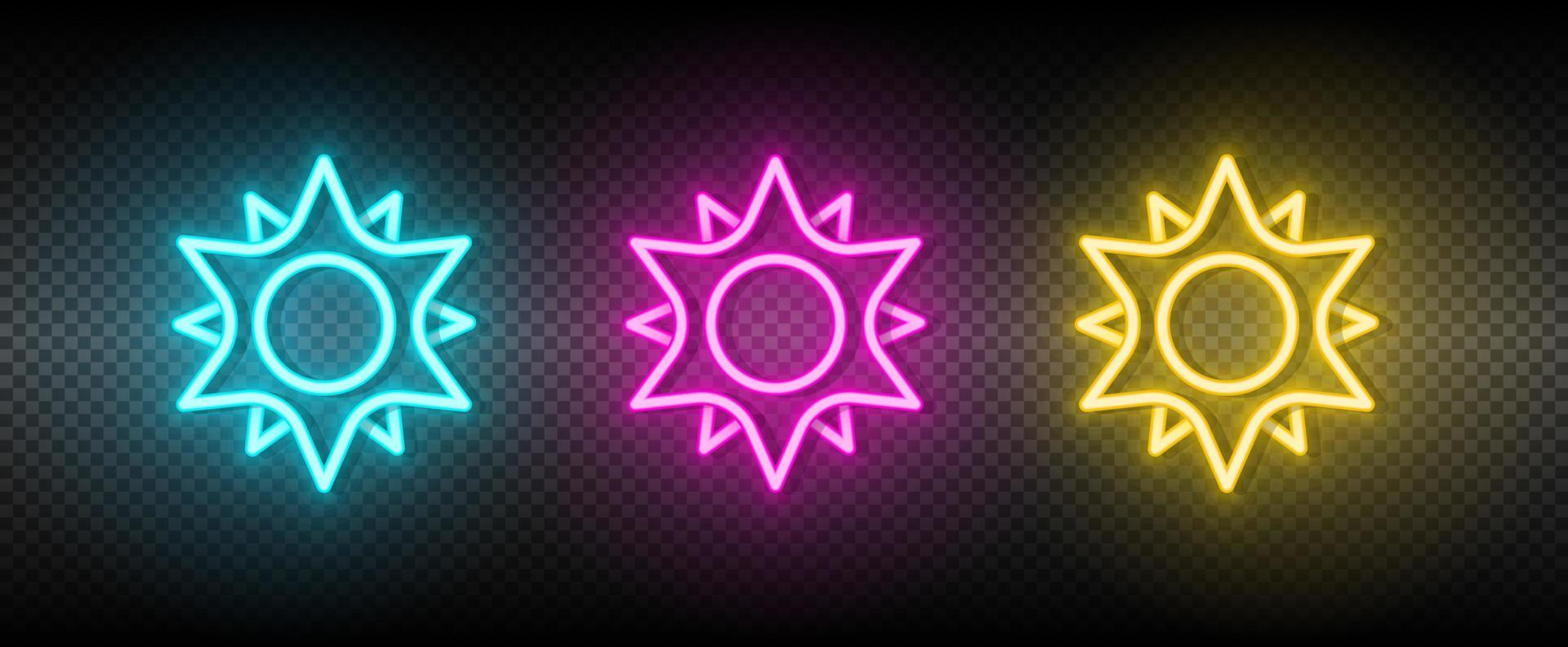Sun blue, pink and yellow neon vector icon set.