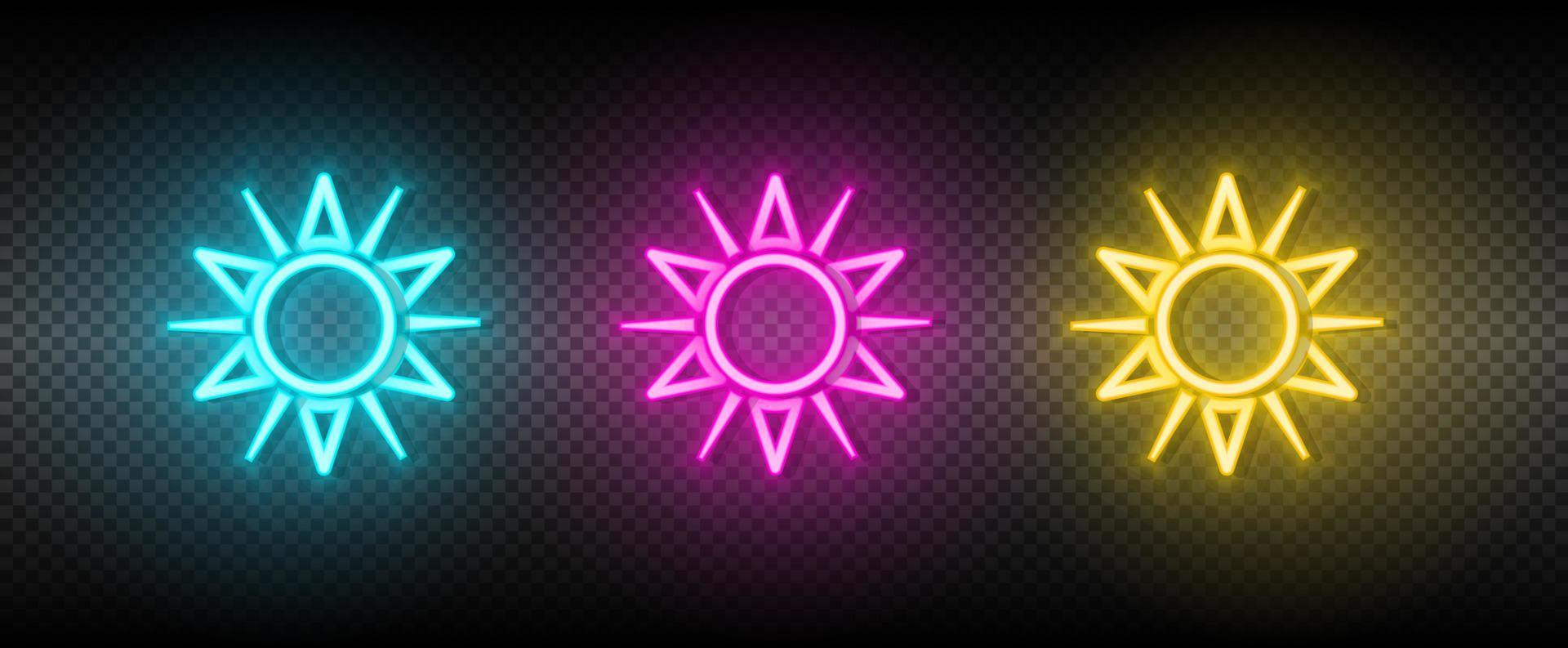 Sun blue, pink and yellow neon vector icon set.
