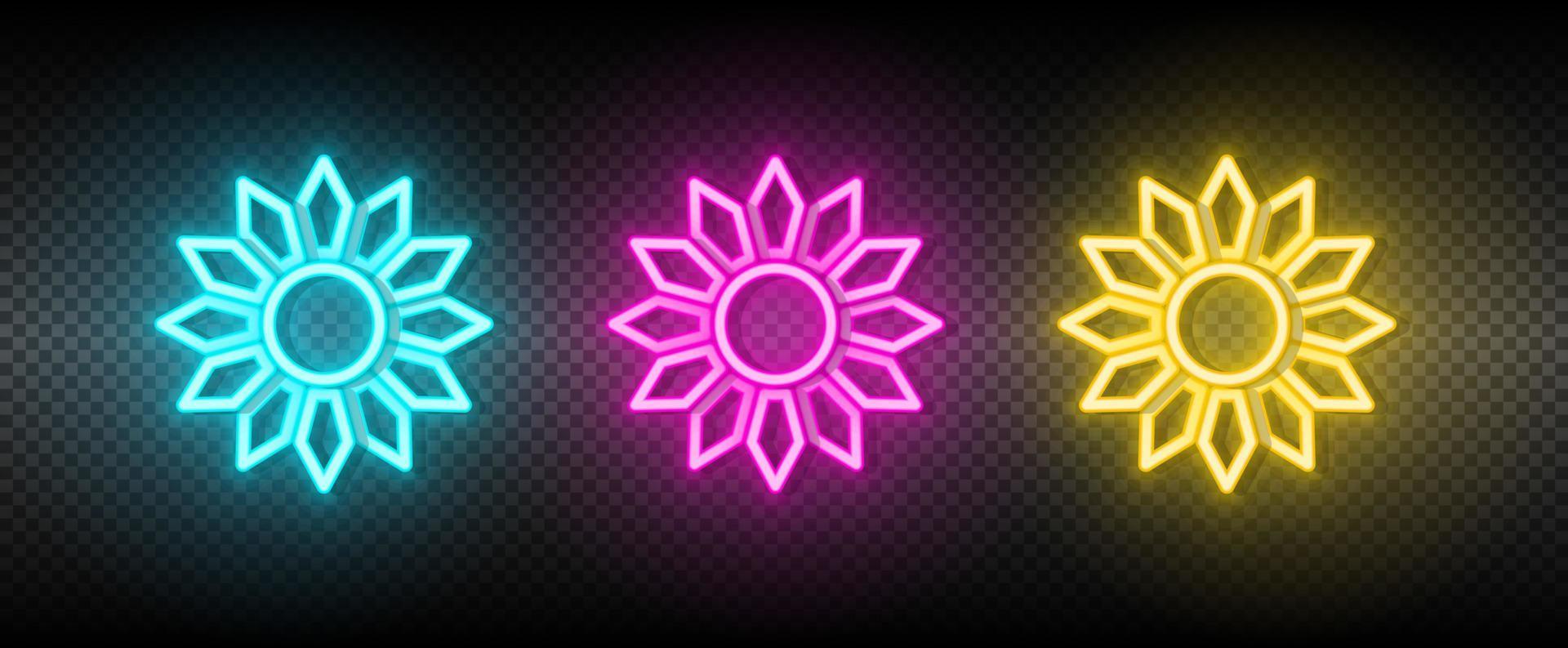 Sun blue, pink and yellow neon vector icon set.