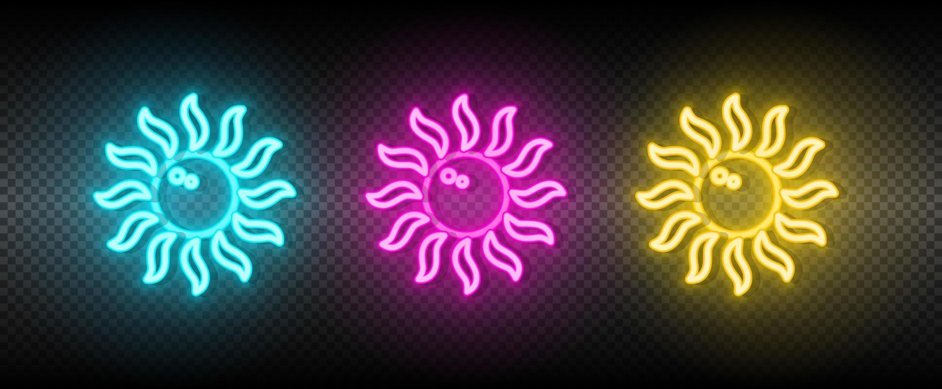 Sun blue, pink and yellow neon vector icon set.