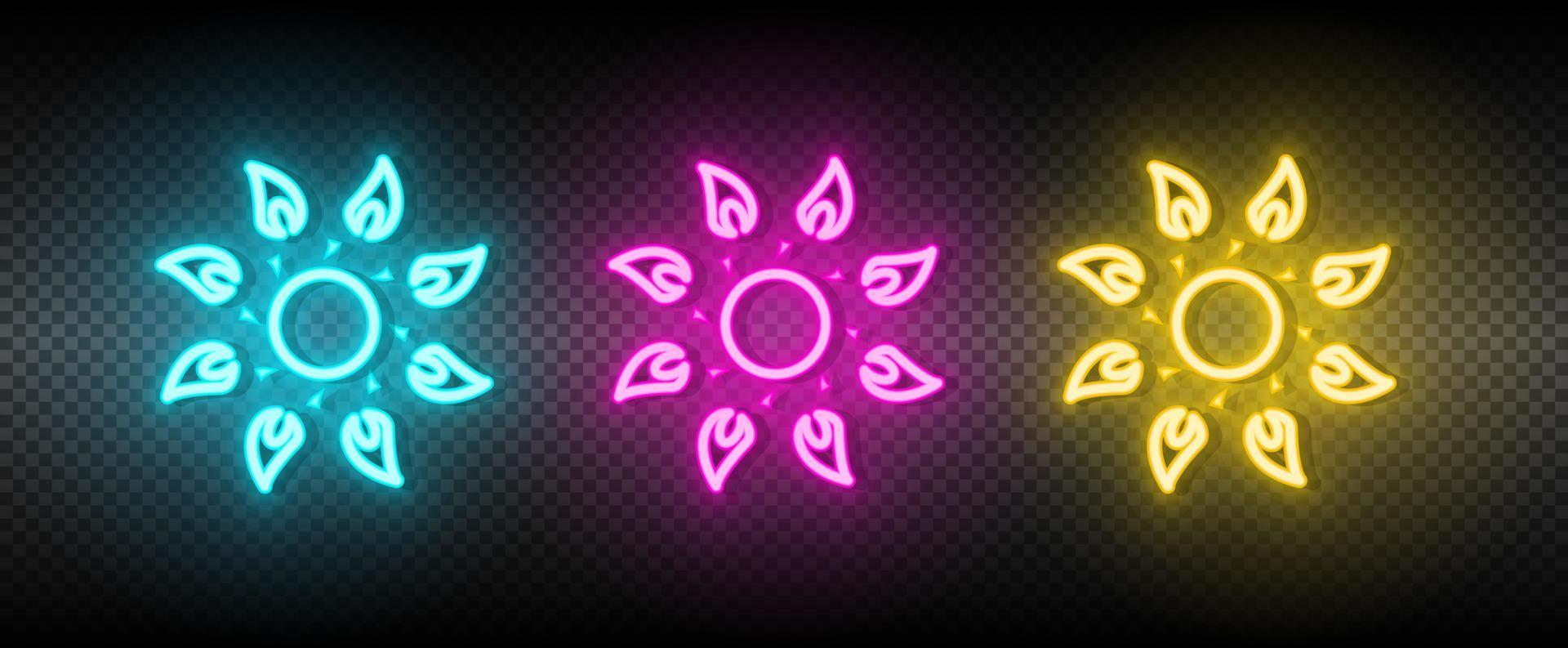 Sun blue, pink and yellow neon vector icon set.