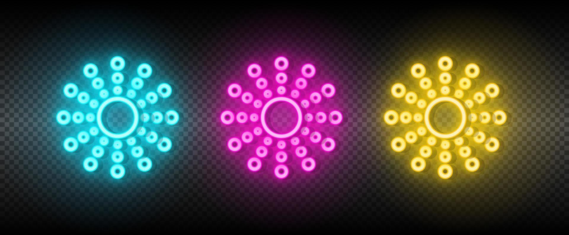 Sun blue, pink and yellow neon vector icon set.