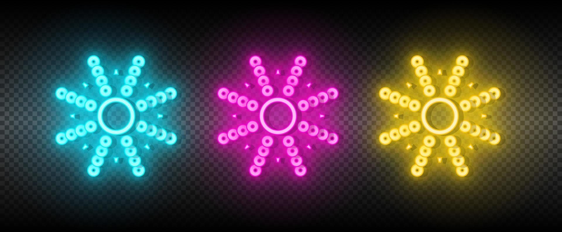 Sun blue, pink and yellow neon vector icon set.