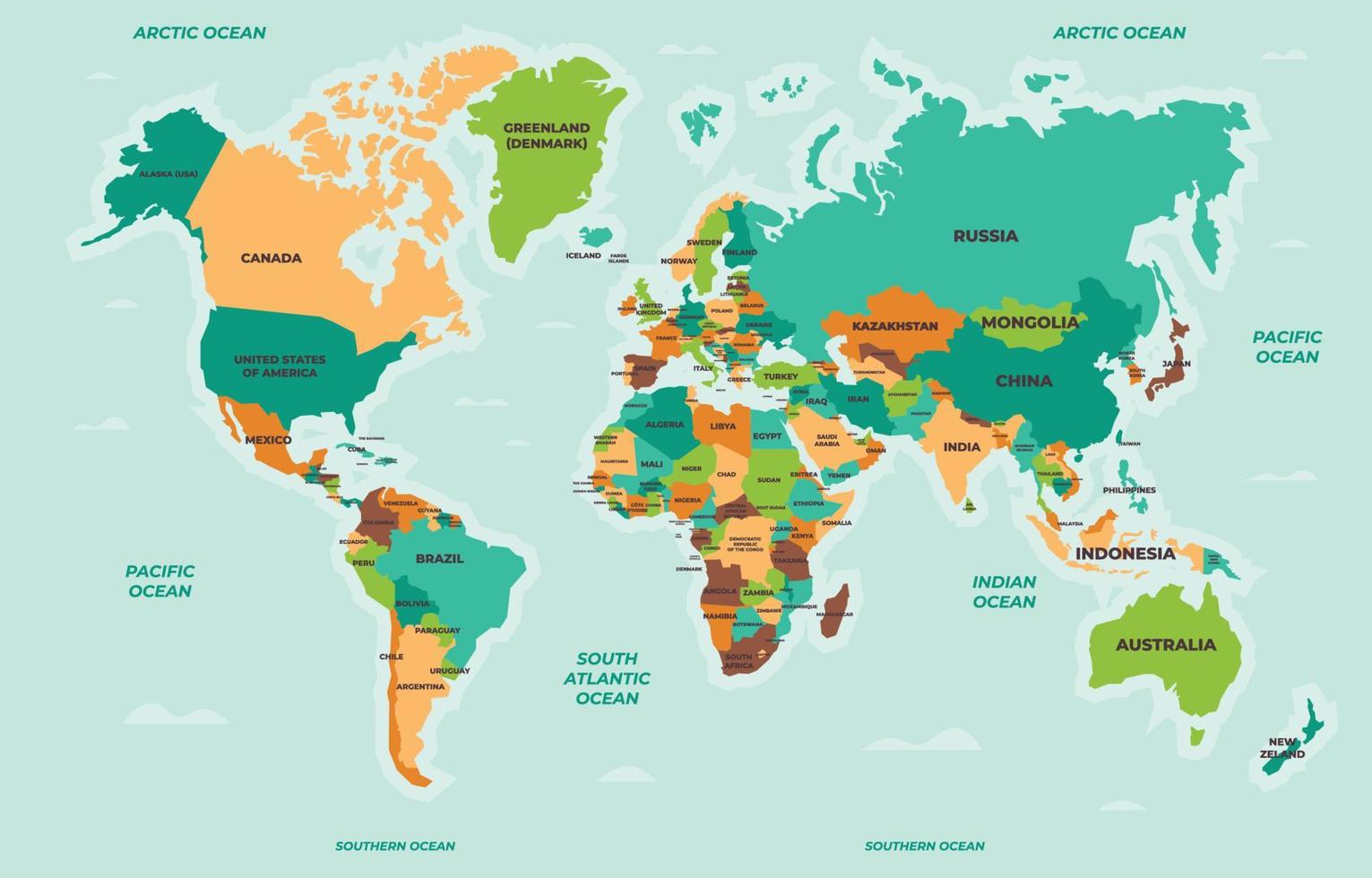 mundo mapa con país nombres vector