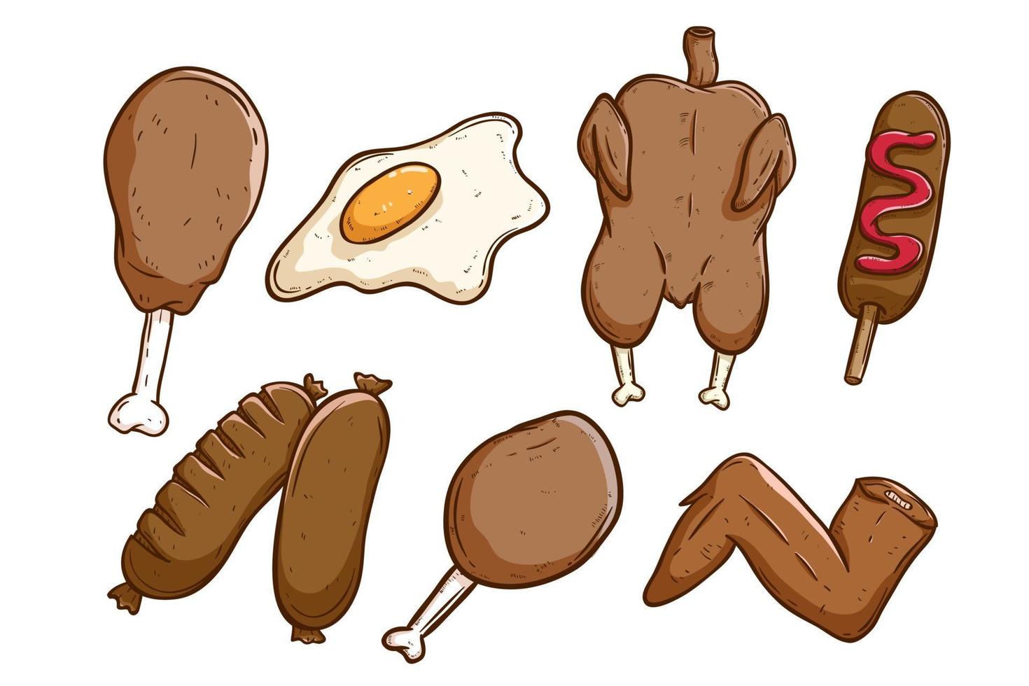 set of tasty meat or steak with hand drawing style vector