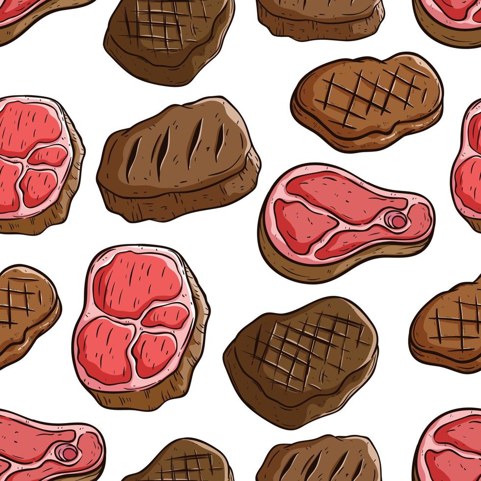 tasty meat for steak seamless pattern on white background vector