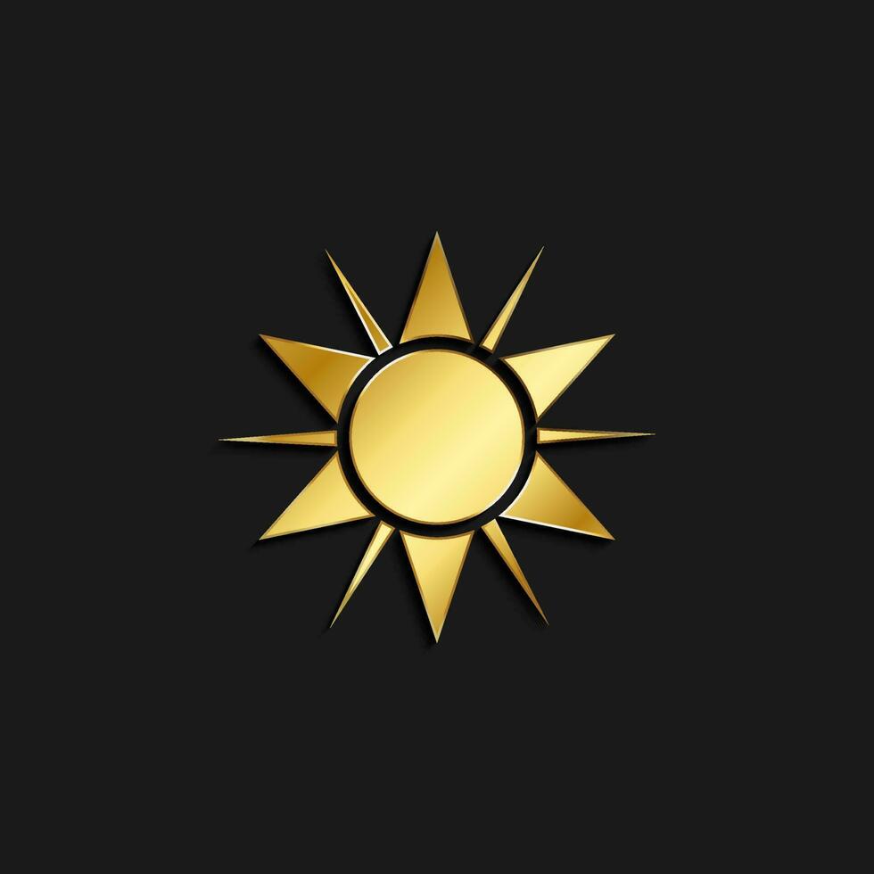 sun gold icon. Vector illustration of golden style. Summer time on dark background .