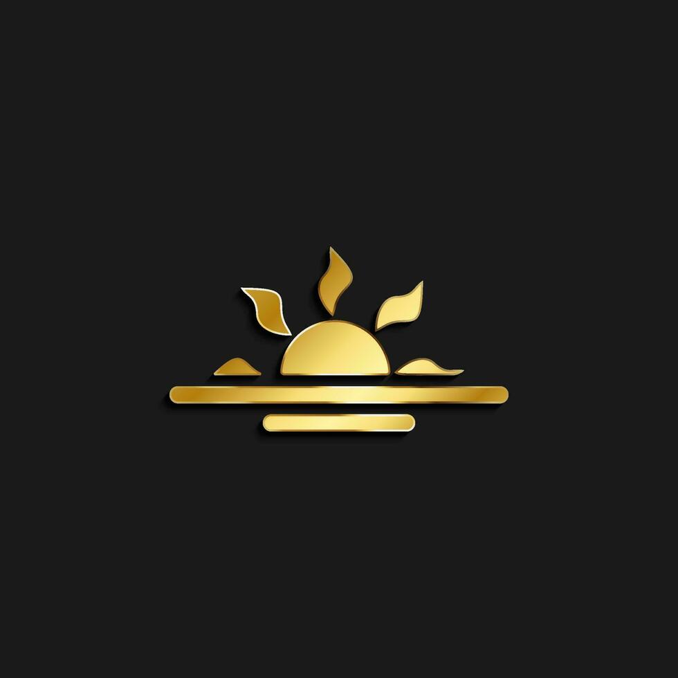 sun, sea gold icon. Vector illustration of golden style. Summer time on dark background .