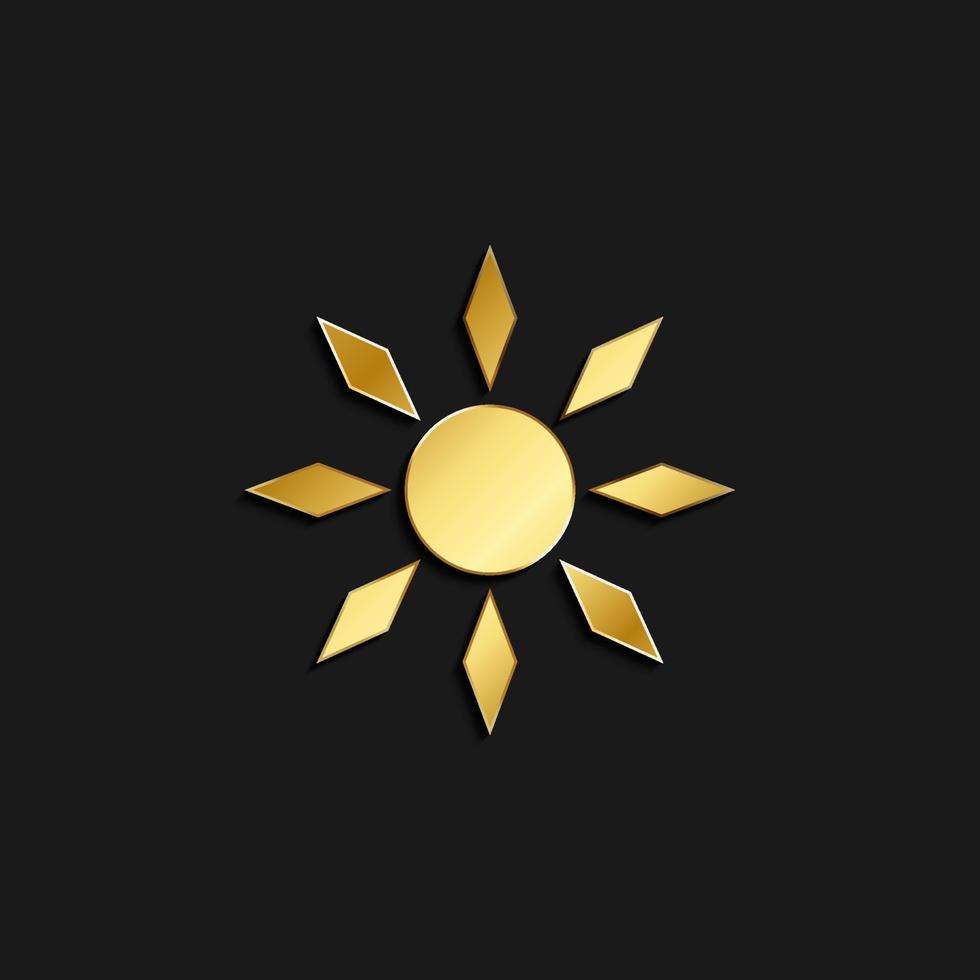 sun gold icon. Vector illustration of golden style. Summer time on dark background .