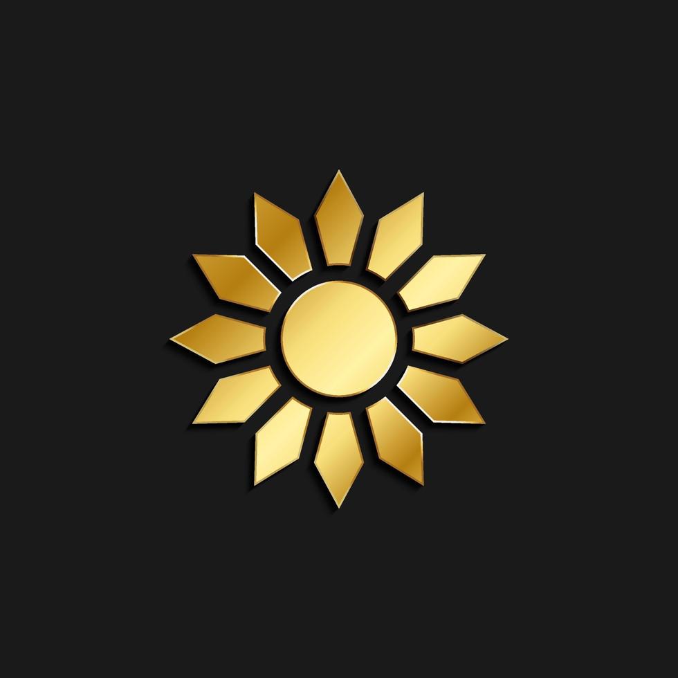 sun gold icon. Vector illustration of golden style. Summer time on dark background .