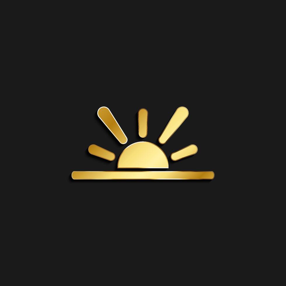 sun, sea gold icon. Vector illustration of golden style. Summer time on dark background .