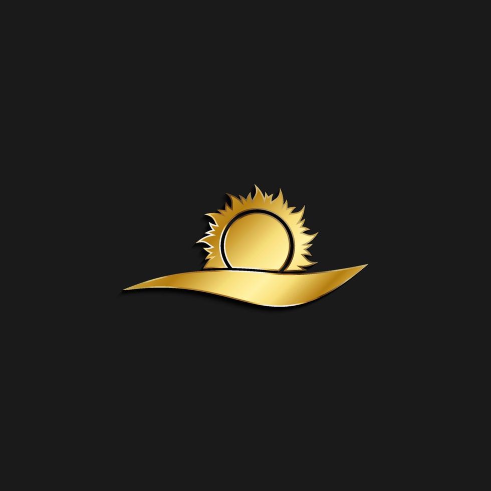 sun, sea, cloud gold icon. Vector illustration of golden style. Summer time on dark background .