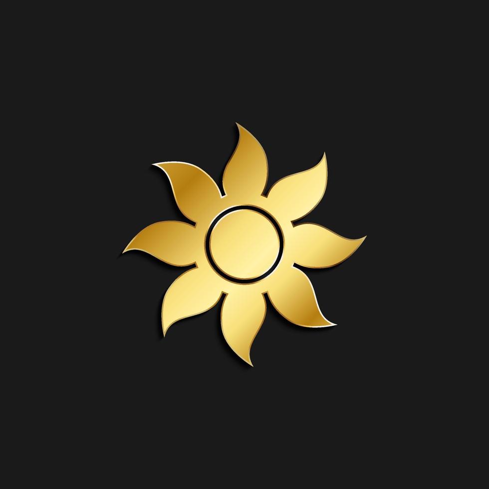 sun gold icon. Vector illustration of golden style. Summer time on dark background .