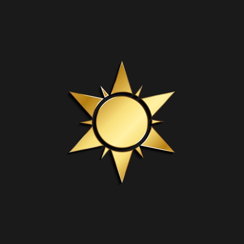 sun gold icon. Vector illustration of golden style. Summer time on dark background .