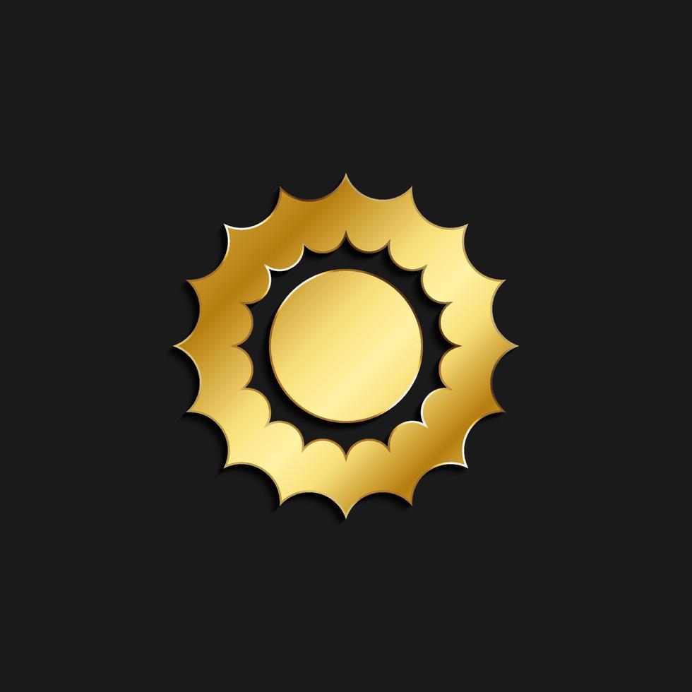 sun gold icon. Vector illustration of golden style. Summer time on dark background .