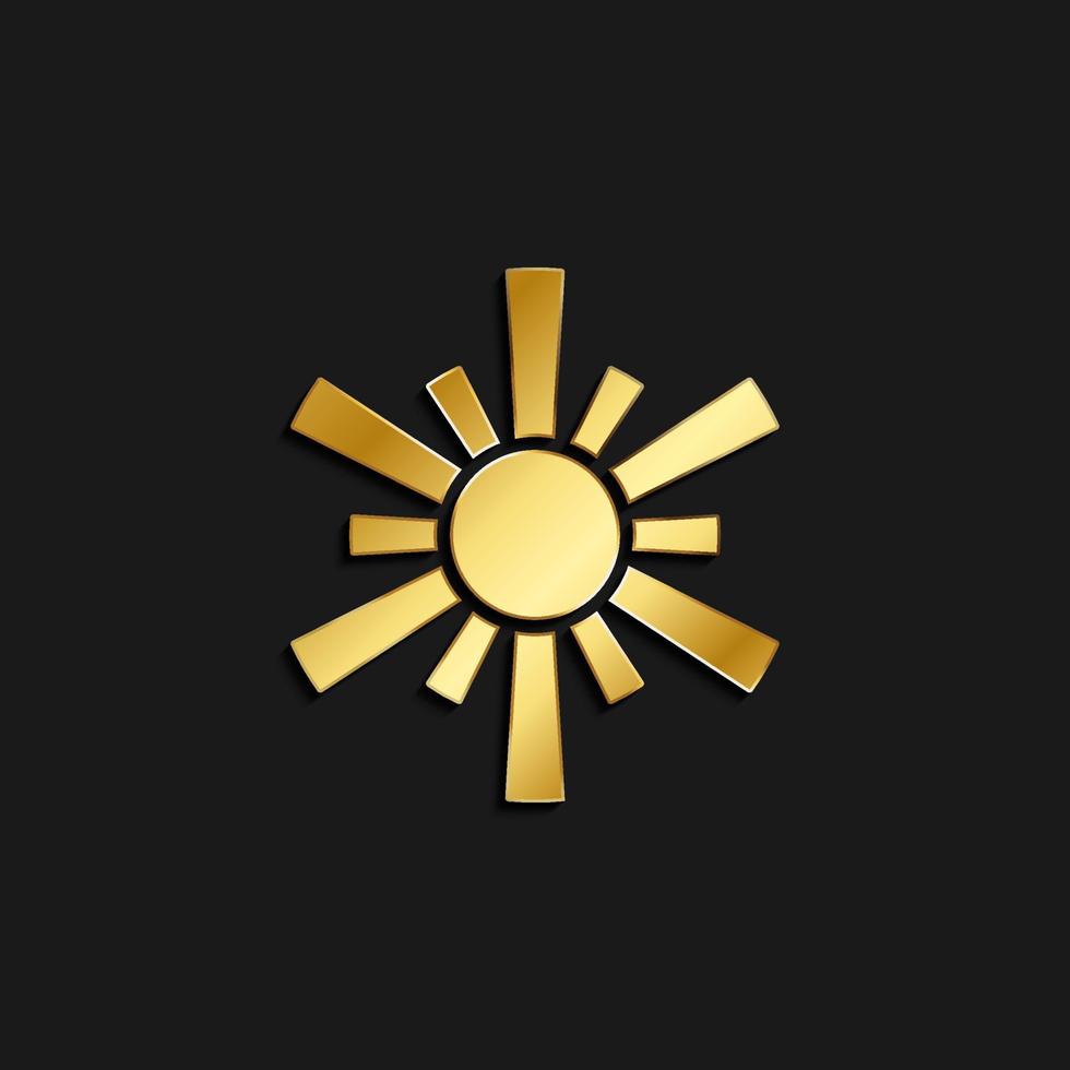 sun gold icon. Vector illustration of golden style. Summer time on dark background .