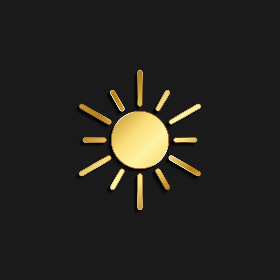 sun gold icon. Vector illustration of golden style. Summer time on dark background .