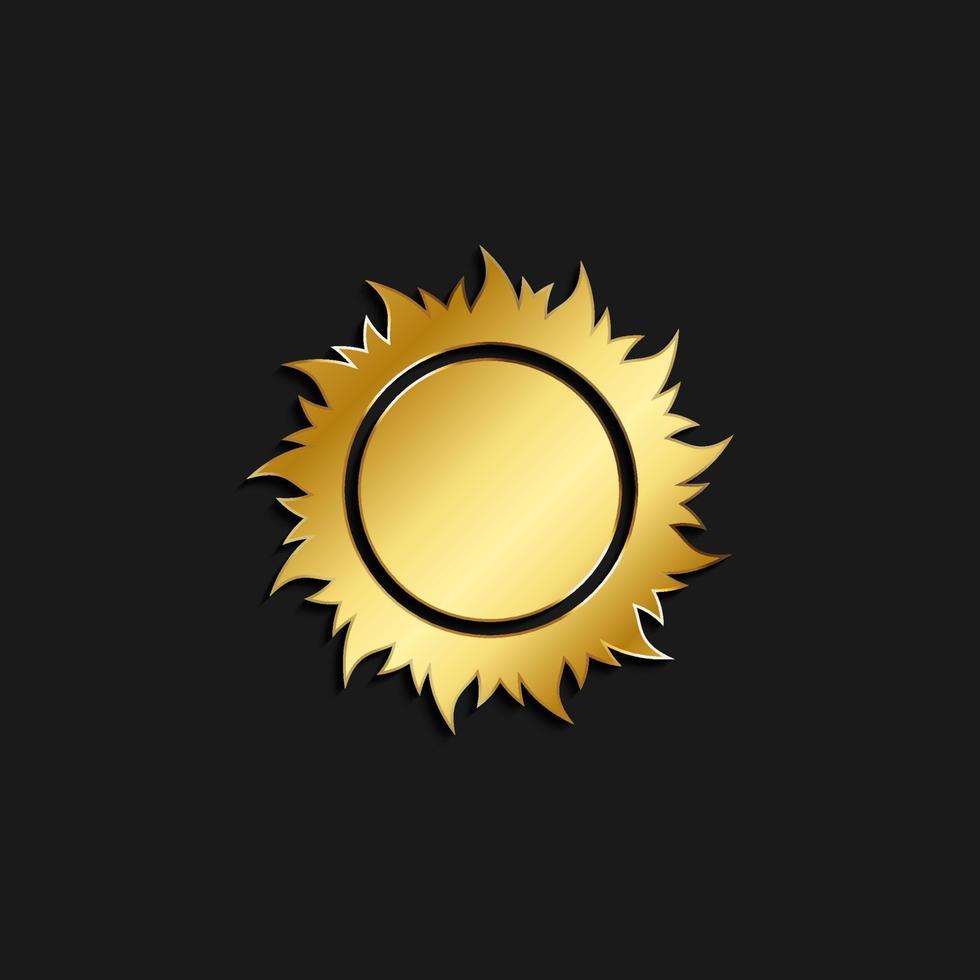 sun gold icon. Vector illustration of golden style. Summer time on dark background .