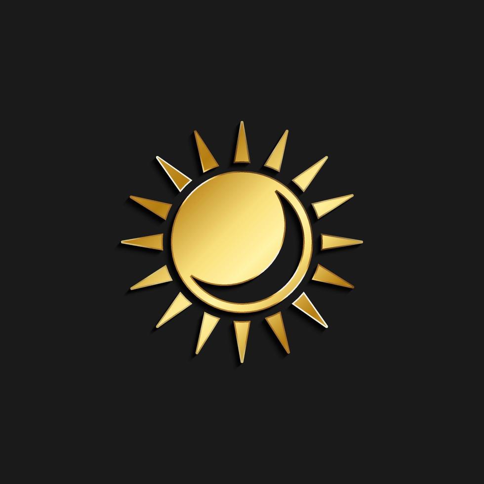 sun gold icon. Vector illustration of golden style. Summer time on dark background .