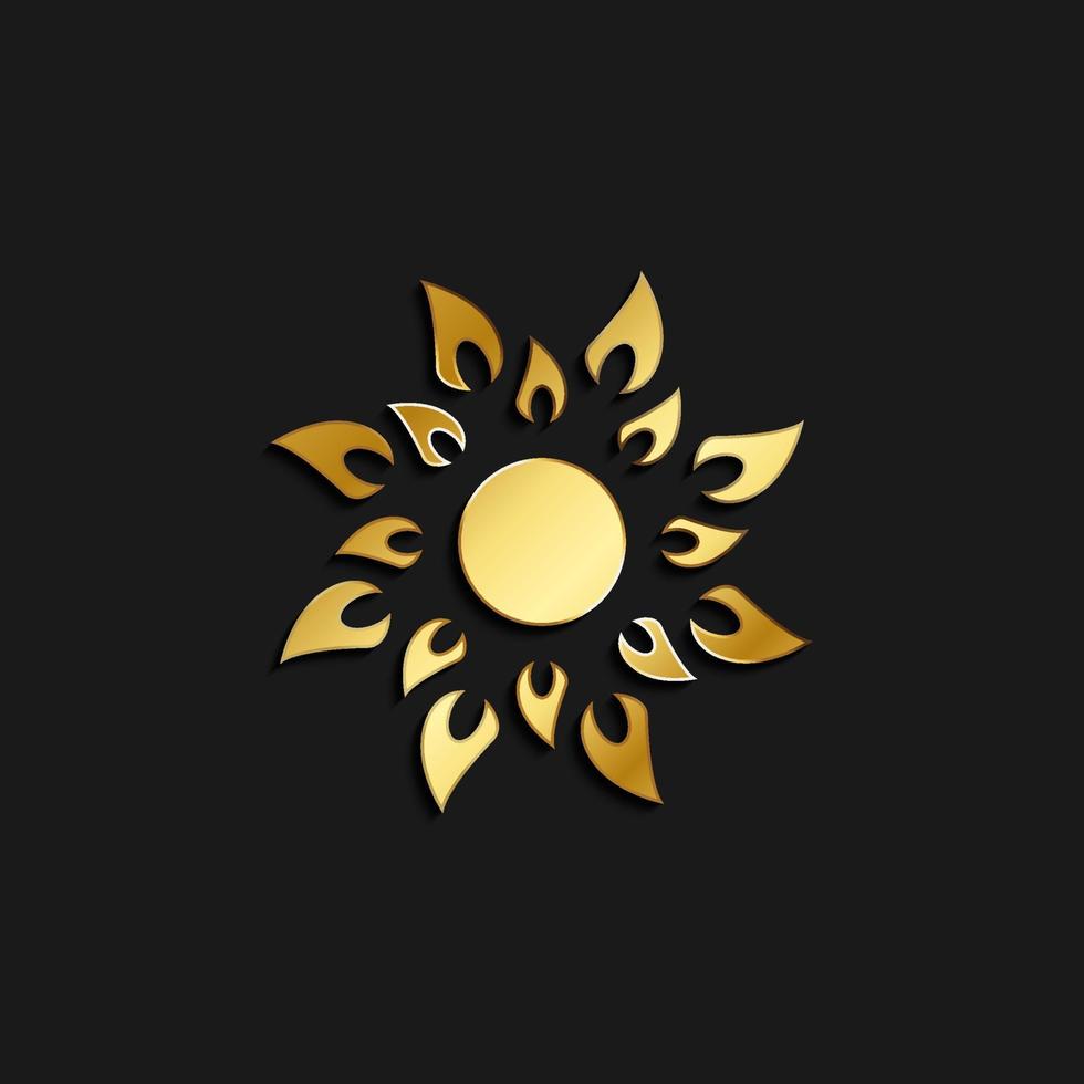 sun gold icon. Vector illustration of golden style. Summer time on dark background .