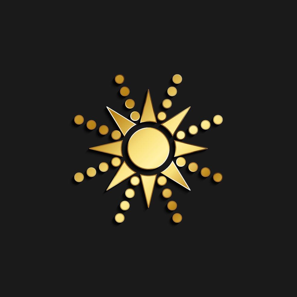 sun gold icon. Vector illustration of golden style. Summer time on dark background .