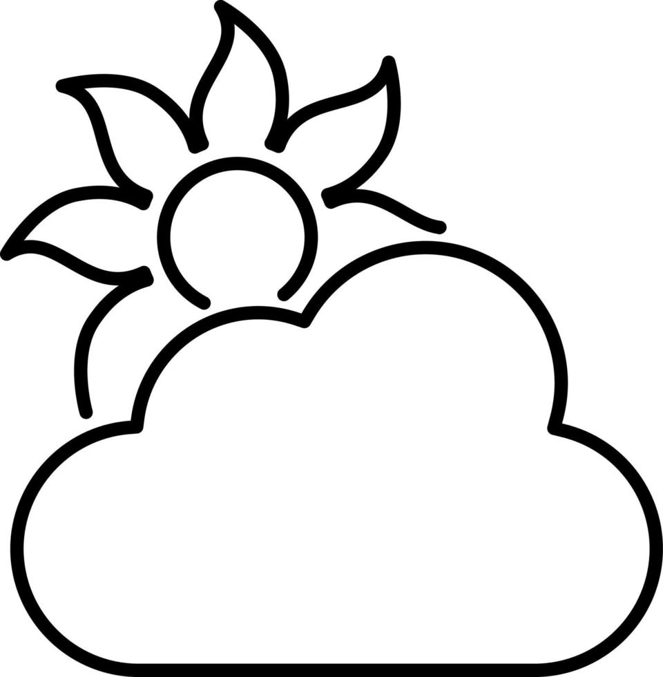 Sun, cloud line vector icon. Outline sun and cloud vector icon on white background.