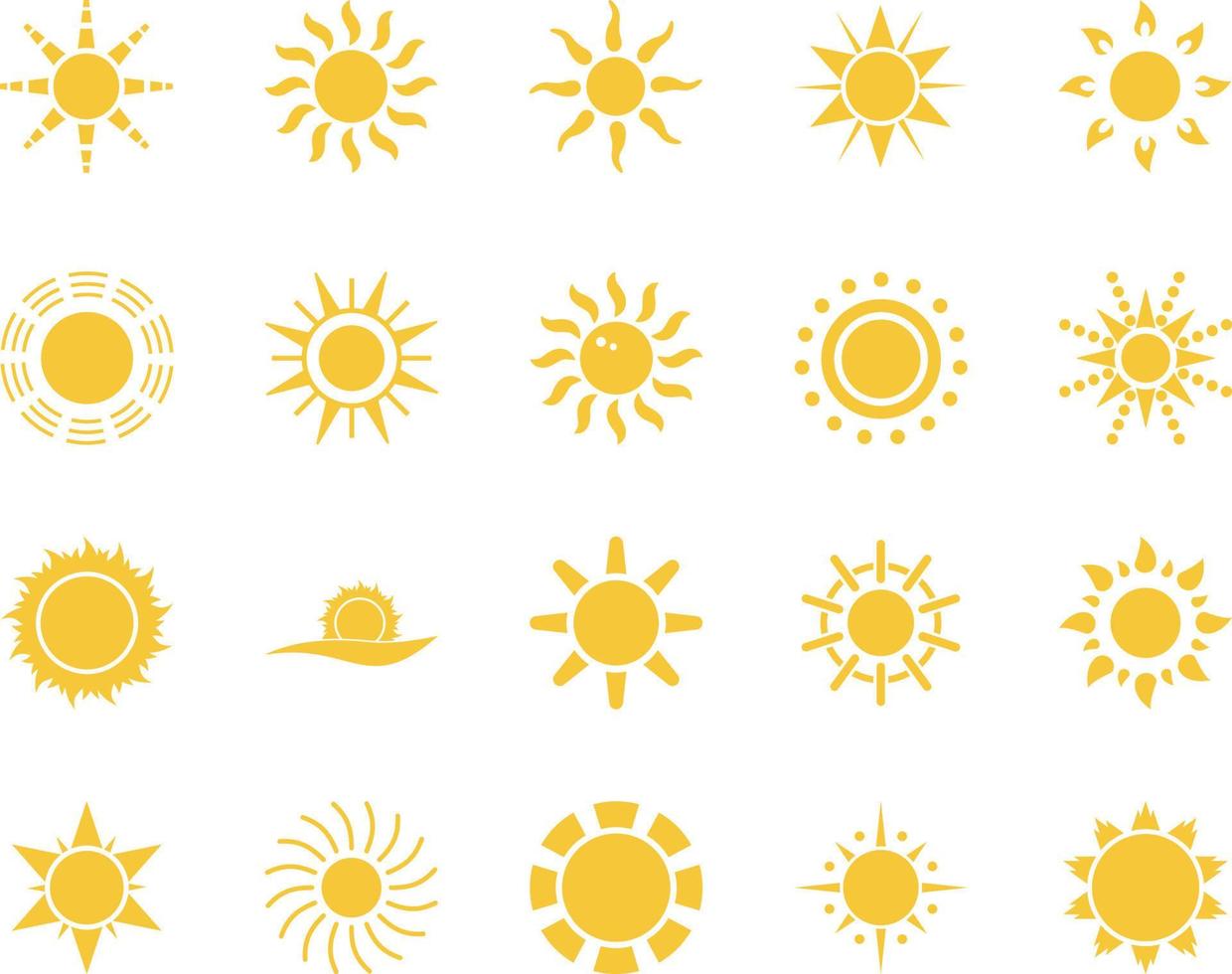 sun. Summer time icon set. Set of yellow icons of the sun, isolated on white background . vector