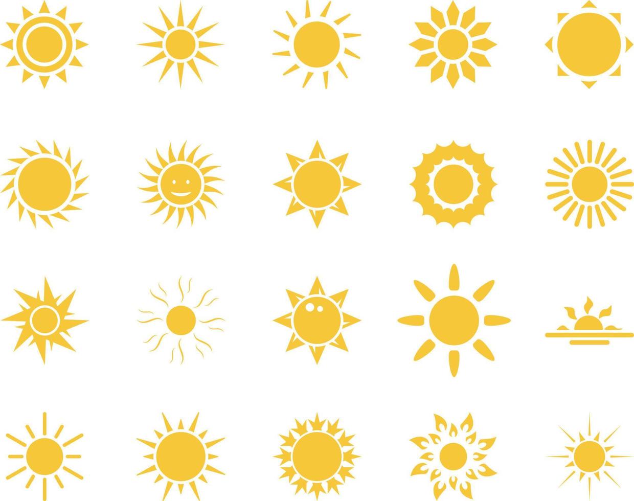 sun. Summer time icon set. Set of yellow icons of the sun, isolated on white background . vector