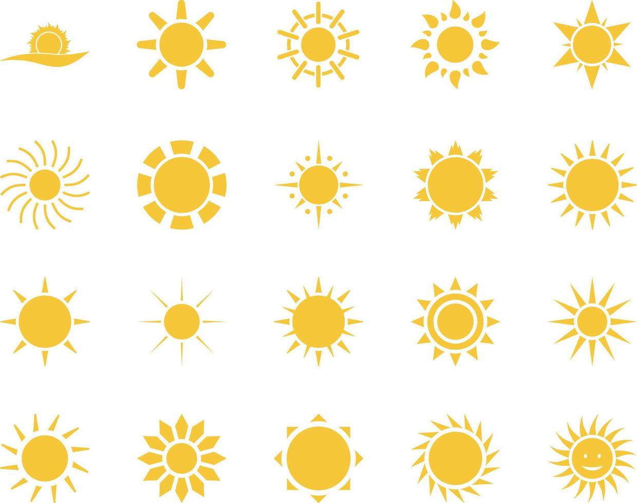 Dom. verano hora icono colocar. conjunto de amarillo íconos de el sol, aislado en blanco antecedentes . vector